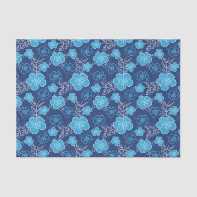 Blue Hawaiian Hibiscus Pattern Tissue Paper (Front)