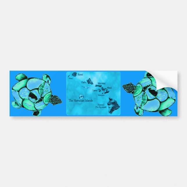 Blue Hawaiian Honu Turtle bumper sticker (Front)