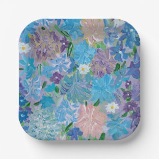 Blue Haze Floral 7" Square Paper Plates