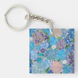 Blue Haze Floral Acrylic Square Key Chain