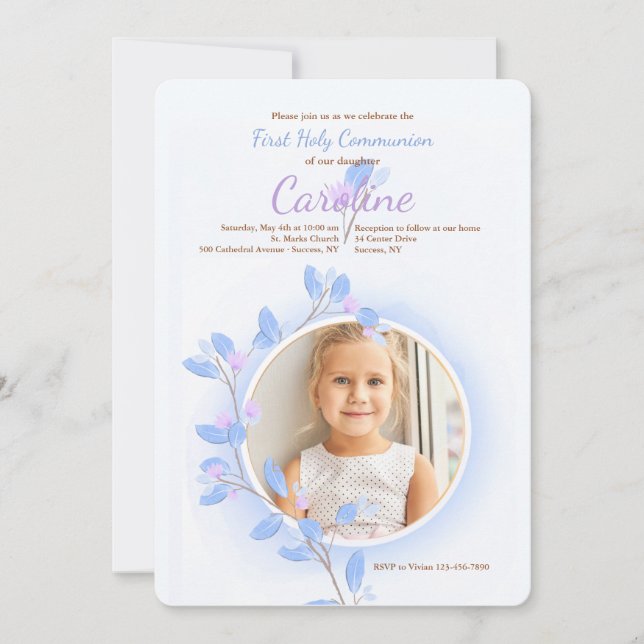 Blue Haze Photo Communion Invitation (Front)