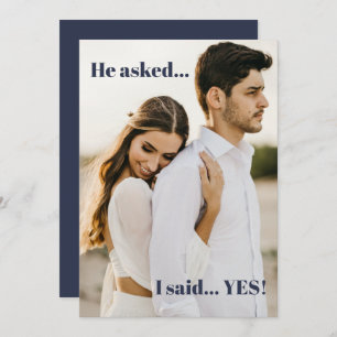 Blue He Asked I Said Yes Engagement Party  Invitation