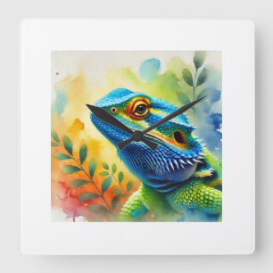 Blue Headed Agama 260824AREF136 - Watercolor Square Wall Clock