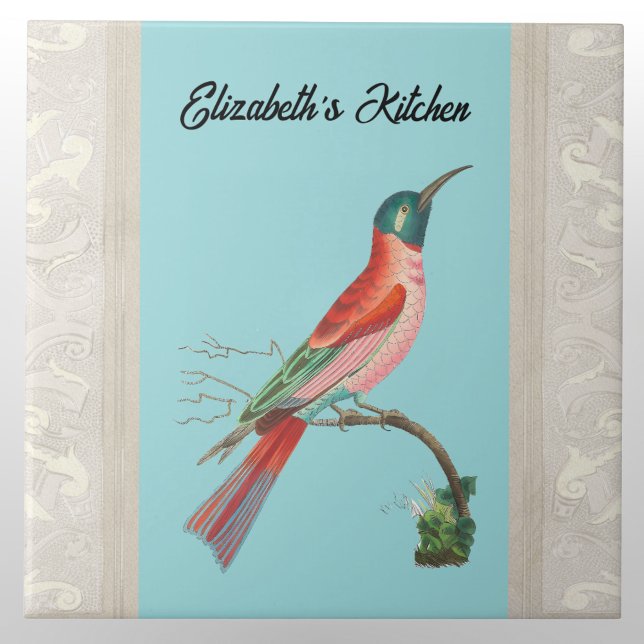 Blue-Headed Bee Eater Bird with Name on Aqua Tile (Creator Uploaded)