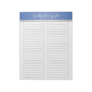 Blue Header Weekly Grocery List - Checklist Notepad