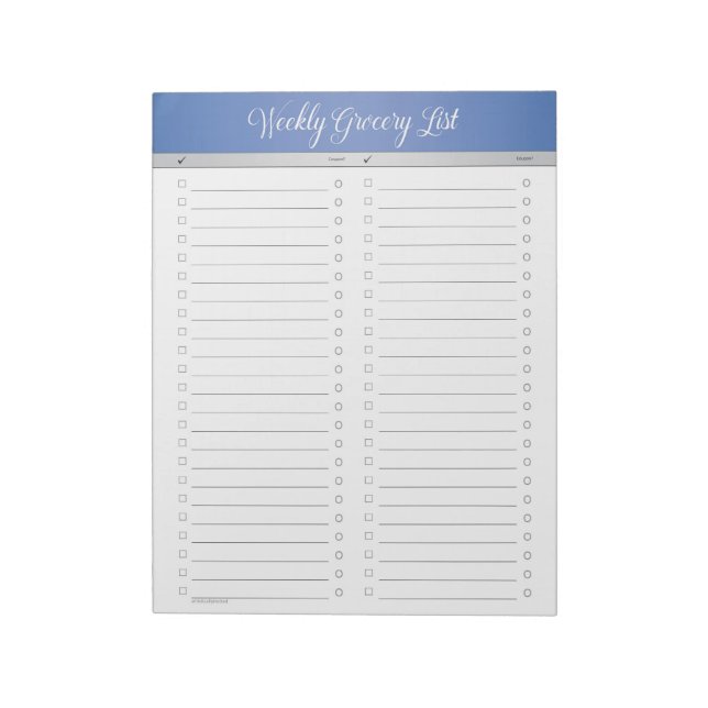 Blue Header Weekly Grocery List - Checklist Notepad (Rotated)