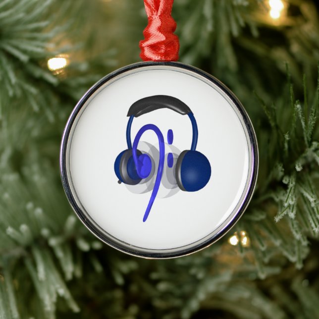 Blue Headset Playing Some Bass Metal Tree Decoration (Tree)