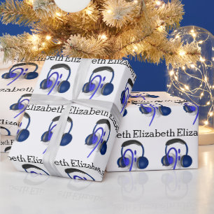 Blue Headset Playing Some Classical Bass Wrapping Paper