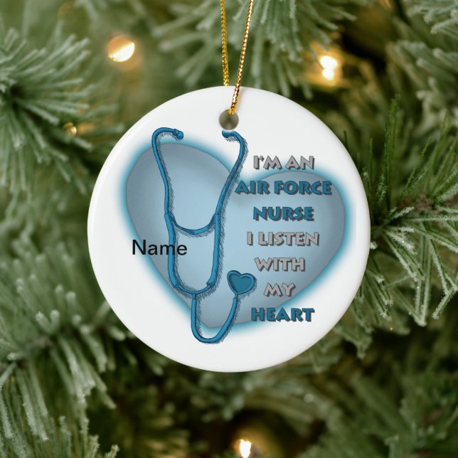 Blue Heart Air Force Nurse  Ceramic Tree Decoration (Tree)