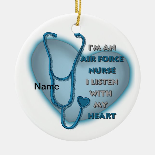 Blue Heart Air Force Nurse  Ceramic Tree Decoration (Front)