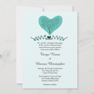Blue Heart and Tree 5x7 Wedding Invitation