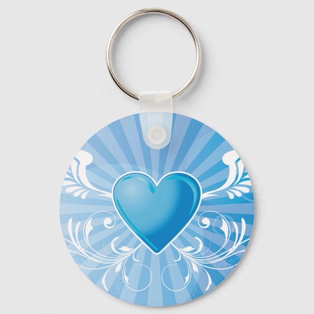 Blue Heart and Wings Key Ring (Front)