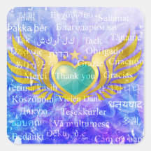 Blue Heart Angel Wings with THANK YOU 31 languages