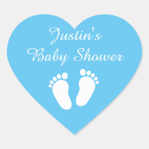 Blue heart baby boy footprints babyshower stickers