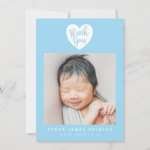 Blue Heart Baby Boy Thank You Birth Announcement