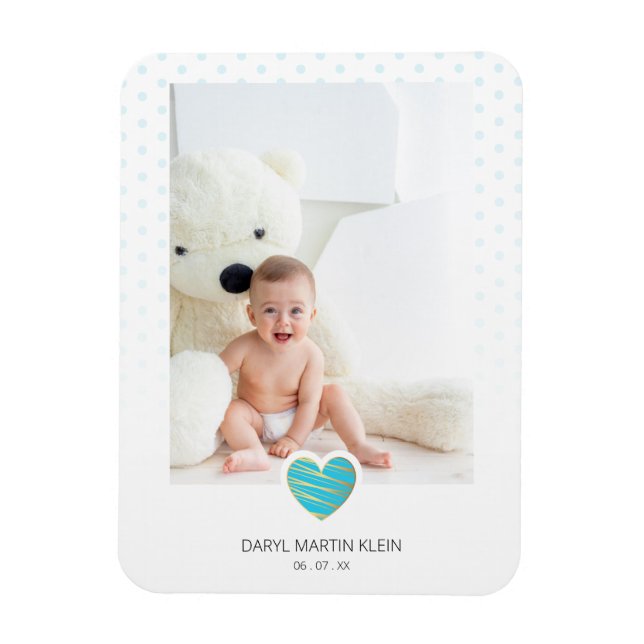 Blue Heart Baby Keepsake Polka Dots Photo Magnet (Vertical)