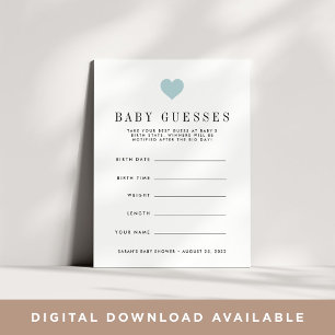 Blue Heart Baby Shower Guessing Game Invitation