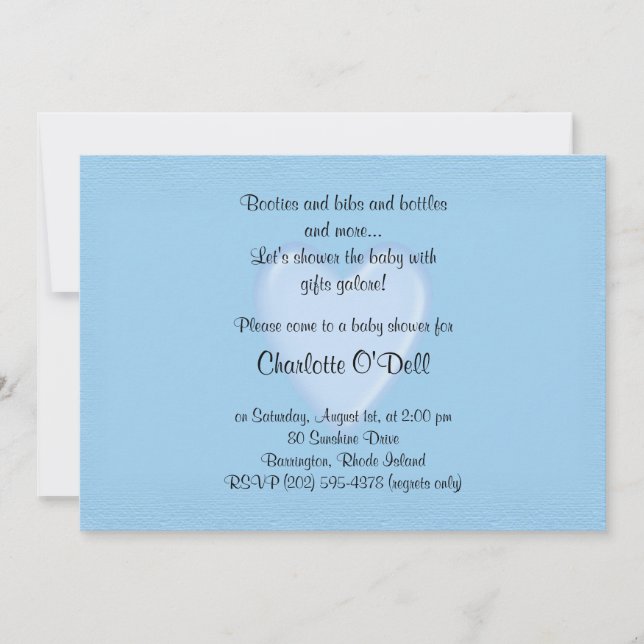 blue heart; baby shower invitation (Front)