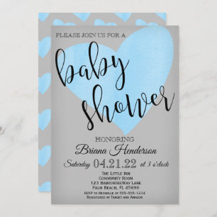 Blue Heart Baby Shower Invitation for a Boy Script