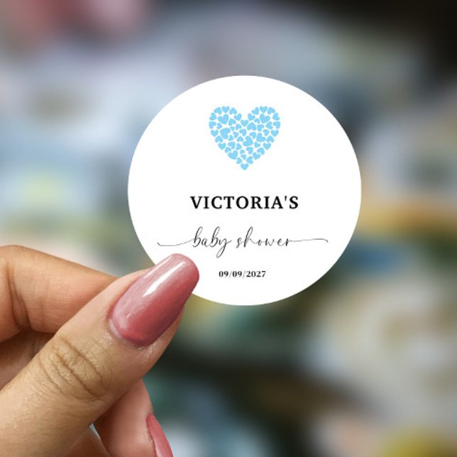 Blue Heart Baby Shower Party  Classic Round Sticker (Creator Uploaded)