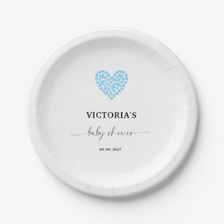 Blue Heart Baby Shower Party Paper Plate