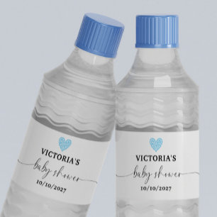 Blue Heart Baby Shower Party Water Bottle Label