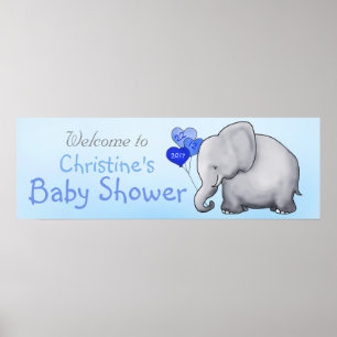 Blue Heart Balloons Elephant Boy Baby Shower Poster