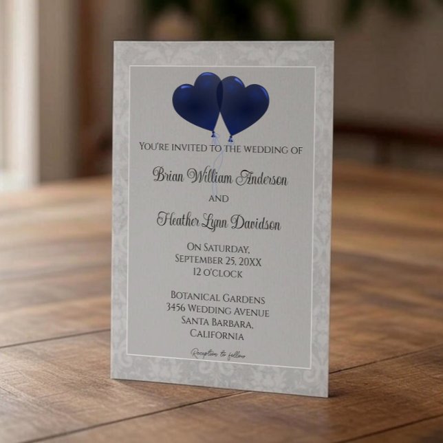 Blue Heart Balloons Wedding Invitation (Blue Heart Balloons Wedding Invitation)