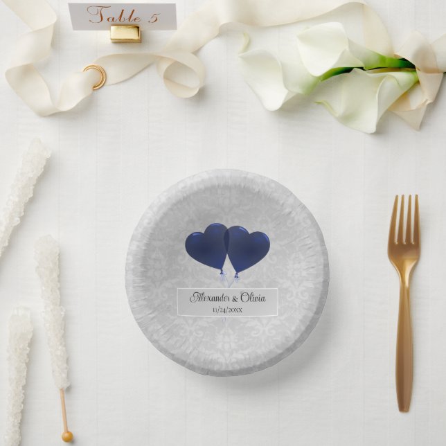 Blue Heart Balloons Wedding Paper Bowls Paper Plate (Wedding)