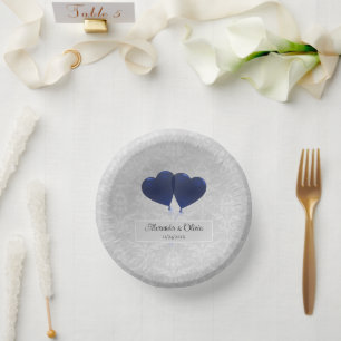 Blue Heart Balloons Wedding Paper Bowls Plate