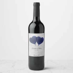 Blue Heart Balloons Wedding Wine Label