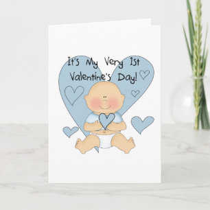 Blue Heart Boy 1st Valentine Tshirts and Gifts Holiday Card