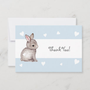 Blue Heart Bunny Thank You Card