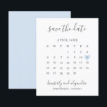 Blue Heart Calender Budget Wedding Save the Date<br><div class="desc">Modern budget save the date featuring a simple calendar in soft grey with the words, "Save the Date" and your names in an elegant handwriting font and a pastel blue heart surrounding your date, over a white background. DESIGN TIP: For a column that does not have a date in the...</div>