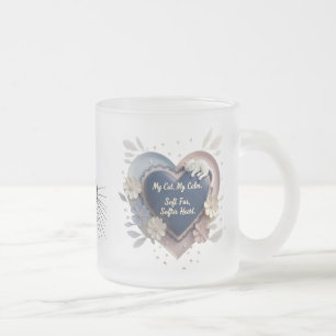 Blue Heart Cat Mug – Frosted Glass Calm Cup