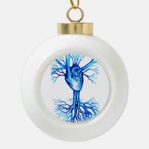 Blue heart ceramic ball christmas ornament