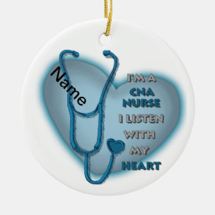 Blue Heart CNA Nurse Ceramic Tree Decoration