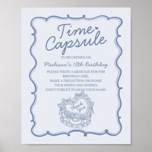 Blue Heart Coquette Cake Birthday Time Capsule Poster