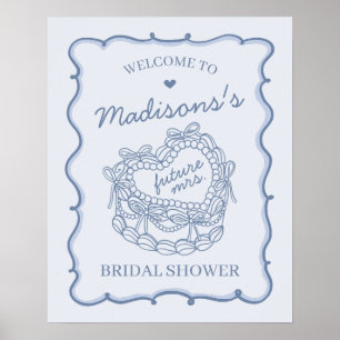 Blue Heart Coquette Cake Bridal Shower Welcome Poster