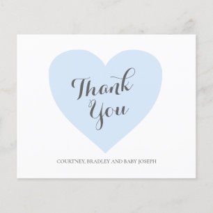 Blue Heart Cute Budget Baby Shower Thank You Card