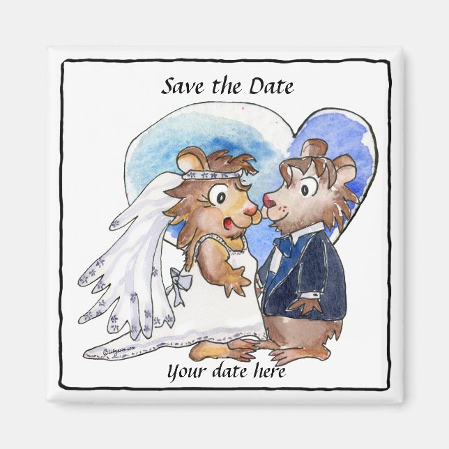 Blue Heart Cute Wedding Save the Date  Magnets (Front)