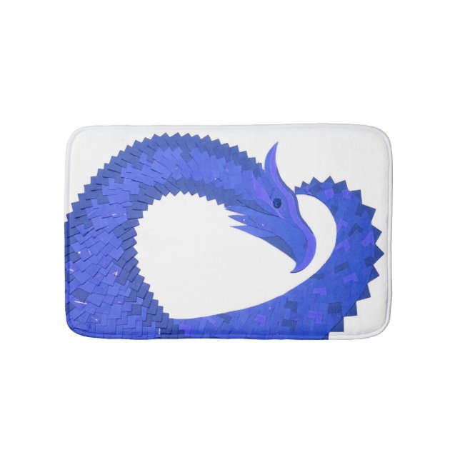 Blue heart dragon on white bath mat (Front)