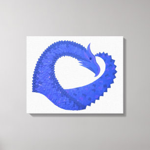 Blue heart dragon on white canvas print