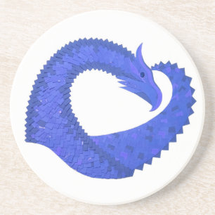 Blue heart dragon on white coaster