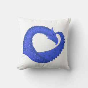 Blue heart dragon on white cushion