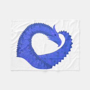 Blue heart dragon on white fleece blanket