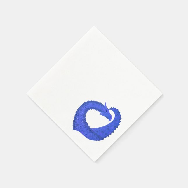 Blue heart dragon on white napkin (Corner)