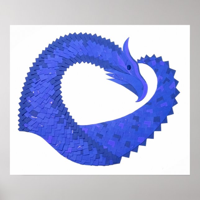 Blue heart dragon on white poster (Front)