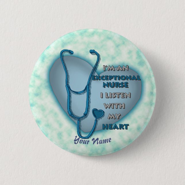 Blue heart exceptional nurse  6 cm round badge (Front)