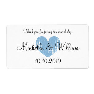 Blue heart favour wedding water bottle labels